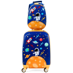 COSTWAY 2PC Kids Luggage Set 18" Rolling Suitcase & 12" Backpack Travel Abs Spaceman