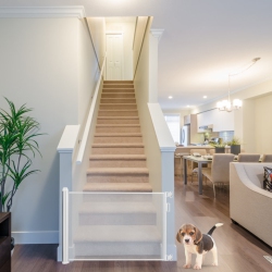 COSTWAY Retractable Mesh Gates Pets Safety Gate W/ Easy Latch & Flexible Design