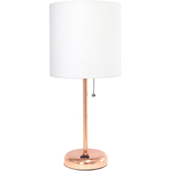 ALL THE RAGES CANADA Limelights Metal Stick Lamp W/ Power Outlet In Rose Gold With Shade In White