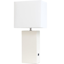 ALL THE RAGES CANADA Elegant Designs Leather Table Lamp W/ USB Port In With Shade In White