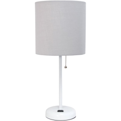 ALL THE RAGES CANADA Limelights Metal Stick Lamp W/ Power Outlet In With Gray Shade In White