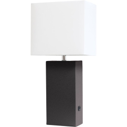 ALL THE RAGES CANADA Elegant Designs Leather Table Lamp W/ USB Port In Brown With Shade In White