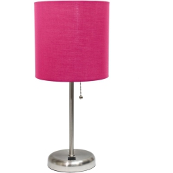 ALL THE RAGES CANADA Limelights Silver Metal Stick Lamp W/ USB Port With Shade In Pink