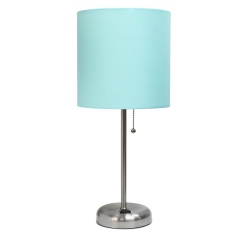 ALL THE RAGES CANADA Limelights Silver Metal Stick Lamp W/ Power Outlet With Aqua Shade In Blue