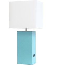 ALL THE RAGES CANADA Elegant Designs Leather Table Lamp W/ USB Port In Aqua With White Shade In Blue