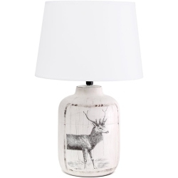 ALL THE RAGES CANADA Simple Designs Ceramic Printed Rustic Deer Buck Table Lamp With Shade In White
