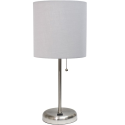 ALL THE RAGES CANADA Limelights Silver Metal Stick Lamp W/ USB Port With Shade In Gray