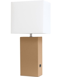 ALL THE RAGES CANADA Elegant Designs Leather Table Lamp W/ USB Port In Beige With Shade In White