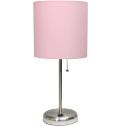 ALL THE RAGES CANADA Limelights Silver Metal Stick Lamp W/ USB Port With Light Shade In Pink