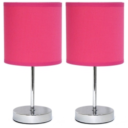 ALL THE RAGES CANADA Simple Designs Chrome Metal Basic Table Lamp 2 Pack With Hot Shade In Pink
