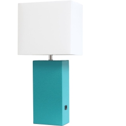 ALL THE RAGES CANADA Elegant Designs Leather Table Lamp W/ USB Port In Teal With White Shade In Green