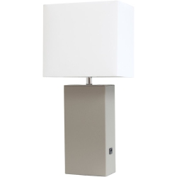 ALL THE RAGES CANADA Elegant Designs Leather Table Lamp W/ USB Port In Gray With Shade In White