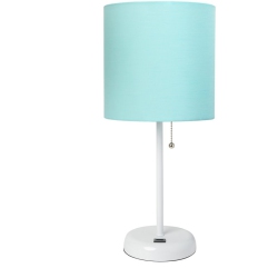 ALL THE RAGES CANADA Limelights Metal Stick Lamp W/ USB Port In White With Aqua Shade In Blue