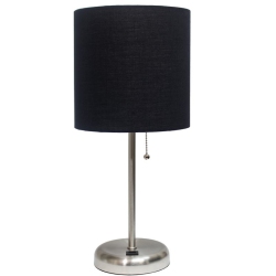 ALL THE RAGES CANADA Limelights Silver Metal Stick Lamp W/ USB Port With Shade In Black