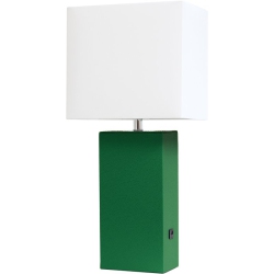 ALL THE RAGES CANADA Elegant Designs Leather Table Lamp W/ USB Port In With White Shade In Green