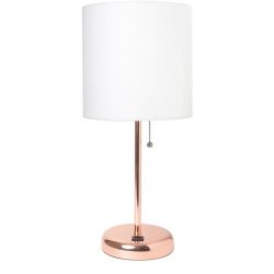 ALL THE RAGES CANADA Limelights Metal Stick Lamp W/ USB Port In Rose Gold With Shade In White