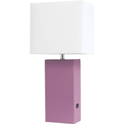 ALL THE RAGES CANADA Elegant Designs Leather Table Lamp W/ USB Port In Purple With Shade In White