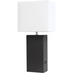 ALL THE RAGES CANADA Elegant Designs Leather Table Lamp W/ USB Port In Black With Shade In White