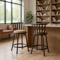 HOMY CASA Set Of 2 Swivel Bar Stools With Backrest And Comfortable Cushion for Bookstore, Library, And Reading Nook