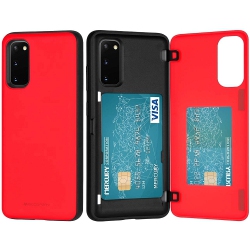 GOOSPERY Topsave Magnetic Door Bumper PC+Tpu Hidden Card Slot Holder Case for Samsung S20 Plus In Red
