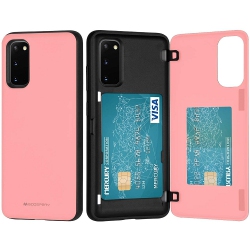 GOOSPERY Topsave Magnetic Door Bumper PC+Tpu Hidden Card Slot Holder Case for Samsung S20 In Baby Pink