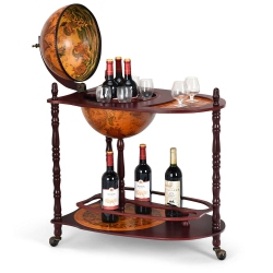 COSTWAY Wood Globe Wine Bar Stand 34" H 16Th Century Italian Rack Liquor Bottle Shelf