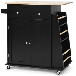 GYMAX Rolling Kitchen Island Utility Trolley Cabinet Storage Spice Towel Rack In Black