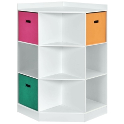 GYMAX 3-Tier Kids Storage Shelf Cubes W/3 Baskets Corner Cabinet Organizer In White
