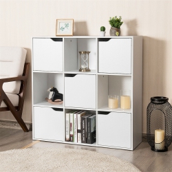 GYMAX 9 Cube Bookcase Cabinet Wood Bookcase Storage Shelves Room Divider Organization