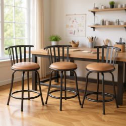 HOMY CASA Set Of 3 Adjustable Bar Stools With Backrest And Comfortable Cushion for Collectibles Display, Model Building, And Craft Workstation