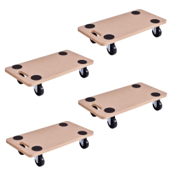 COSTWAY 4PC 440Lbs Platform Dolly Rectangle Wood Utility Cart Wheeled Moving Transporter
