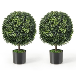 COSTWAY 2PC 22" Artificial Boxwood Topiary Ball Tree Office Garden Patio Desk Decoration