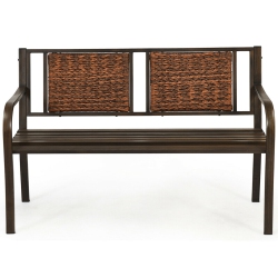GYMAX Garden Bench Loveseat Park Patio Yard Outdoor W/ Rattan Back Steel Frame
