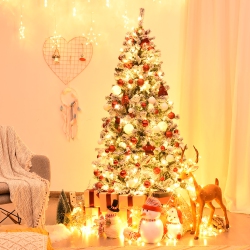 COSTWAY 6/7.5/9Ft Pre-Lit Premium Snow Flocked Hinged Artificial Christmas Tree W/ Lights