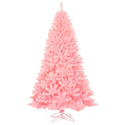 COSTWAY 7.5Ft Hinged Artificial Christmas Tree Full Fir Tree New Pvc W/ Metal Stand In Pink