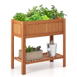 COSTWAY Raised Garden Bed Elevated Planter Box Shelf Standing Garden Herb Garden Wood
