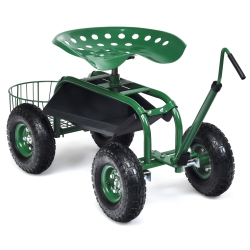 COSTWAY Garden Cart Rolling Work Seat for Planting W/e Xtendable Handle