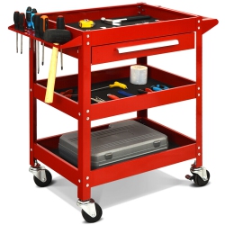 COSTWAY Three Tray Rolling Tool Cart Mechanic Cabinet Storage Toolbox Organizer W/drawer
