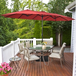 COSTWAY 15 Ft Patio Double Sided Umbrella Outdoor Market Umbrella In Burgundy