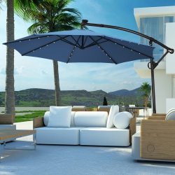 COSTWAY 10Ft Patio Offset Umbrella Solar Led 360Degrees Rotation
