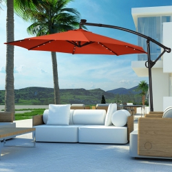 COSTWAY 10Ft Patio Offset Umbrella Solar Led 360Degrees Rotation