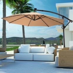 COSTWAY 10Ft Patio Offset Umbrella Solar Led 360Degrees Rotation