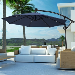 COSTWAY 10Ft Patio Offset Umbrella Solar Led 360Degrees Rotation