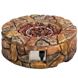 GYMAX 28-Inch Stone Gas Fire Pit 40, 000 Btu Propane Patio Yard W/ Lava Rocks