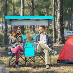 COSTWAY Goplus Portable Folding Camping Canopy Chairs W/ Cup Holder Cooler Outdoor In Turquoise