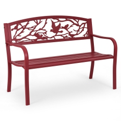 COSTWAY Patio Garden Bench Park Yard Outdoor Furniture Cast Iron Porch Chair In Red