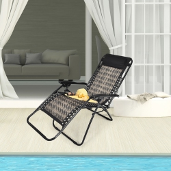 COSTWAY Patio Rattan Zero Gravity Lounge Chair Chaise Folding Recliner W/headrest