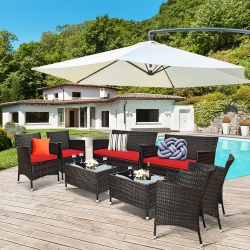 COSTWAY 8PCs Rattan Patio Furniture Set Cushioned Sofa Chair Coffee Table