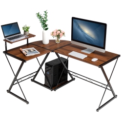 COSTWAY 58" X 44" L-Shaped Gaming Desk With Monitor Stand & Host Tray– Dark Wood