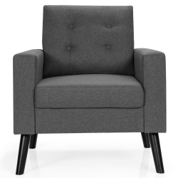 COSTWAY Modern Tufted Accent Chair Fabric Armchair Single Sofa W/ Rubber Wood Legs
